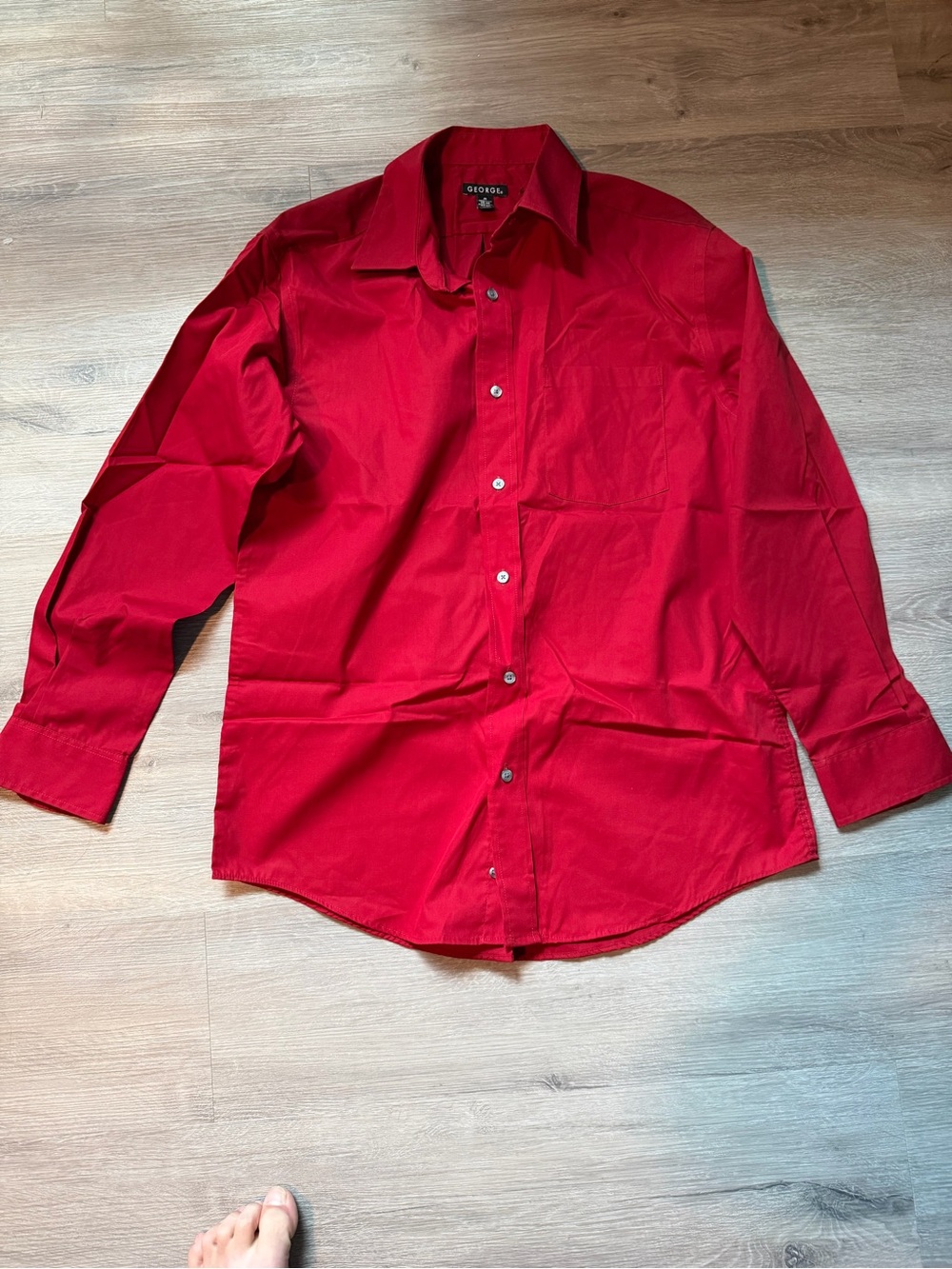 George Men’s Red Long Sleeve Button Down Dress Shirt - Medium